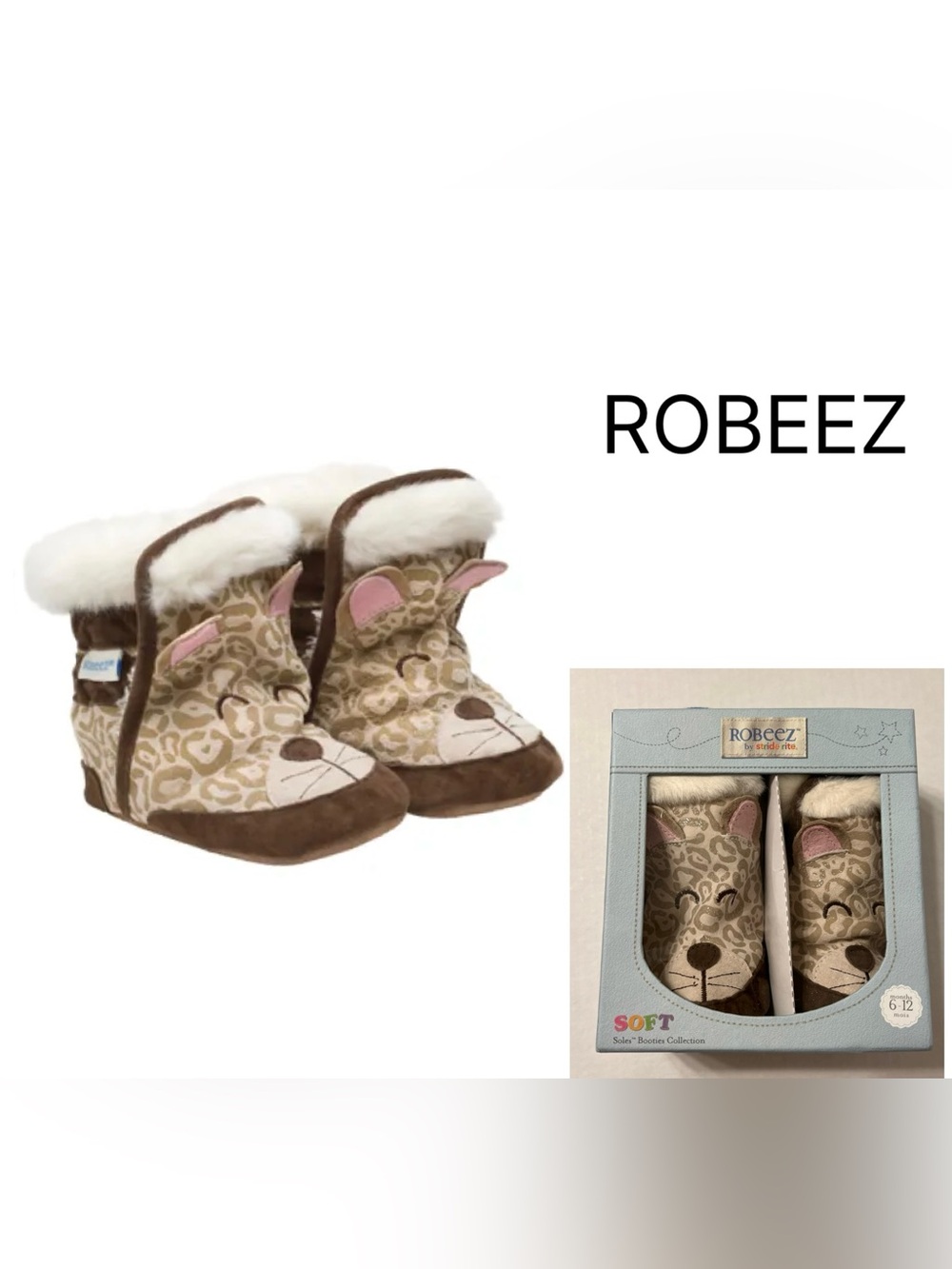 ROBEEZ - 6/12M - NWT - SNOW LEOPARD CAT SUEDE LEATHER BOOTIES / BOOTS